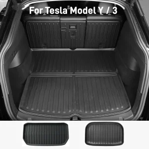 Tapis de coffre arrière à couverture complète pour Tesla modèle Y / 3 2019 – 2023, coussin de protection pour dossier de siège arrière en TPE, doublure de chargement, coussinet Anti-coup de pied